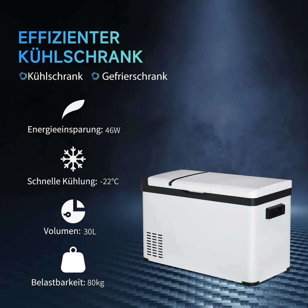 Outsunny Kühlbox Auto 30L Mit LCD-Anzeige Kompressor Autokühlschrank Elektrisch Boot Camper Reisen 12/24V DC Und 110-240V AC Weiß – Bild 4