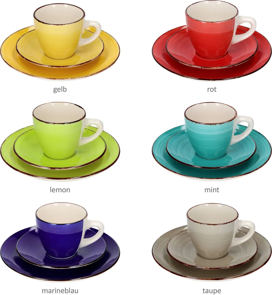 18tlg Kaffeeservice Malaga Kaffee Tee-Gedeck 6Pers Kaffeetassen Dessertteller Abstrakt Handbemalt – Bild 6
