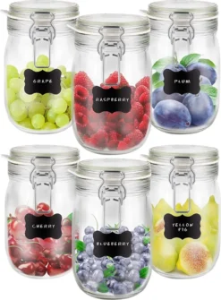 6 X Creative Home Gläser Mit Bügelverschluss | 1 Liter | Einmachgläser Drahtbügel-glas Aufbewahrungsgläser Mit Gummiring Und Deckel | 8 Wiederverwendbare Aufkleber + 1 Anti-Staub-Kreide