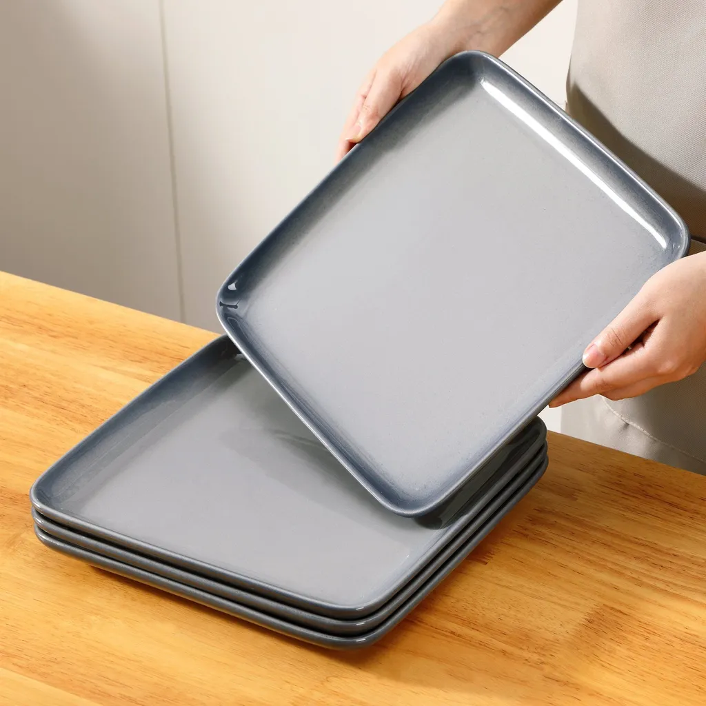 LOVECASA Tafelservice, 4-tlg Set Quadratische Speiseteller Aus Steingut, Flachteller, Frühstücksteller Für 4 Personen, Grau – Bild 2