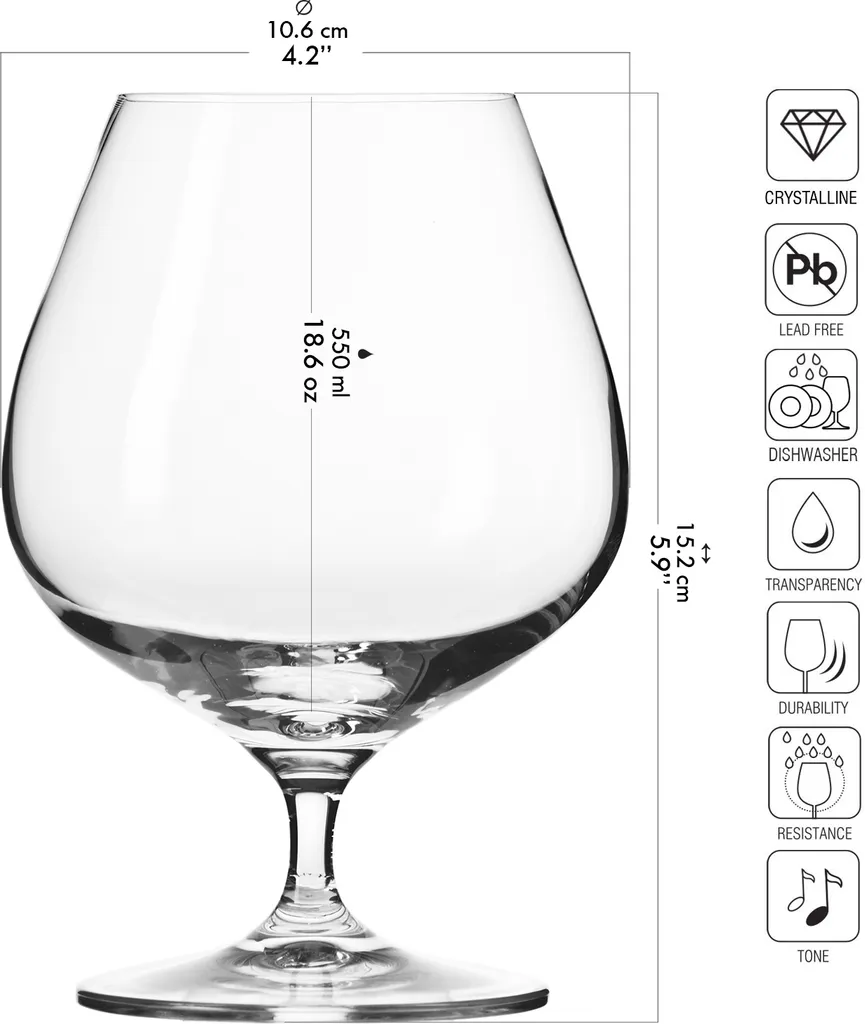 KROSNO Cognac-Gläser Cognacschwenker | Set Von 6 | 550 ML | Harmony Kollektion | Perfekt Für Zuhause, Restaurants Und Partys | Spülmaschinenfest – Bild 2