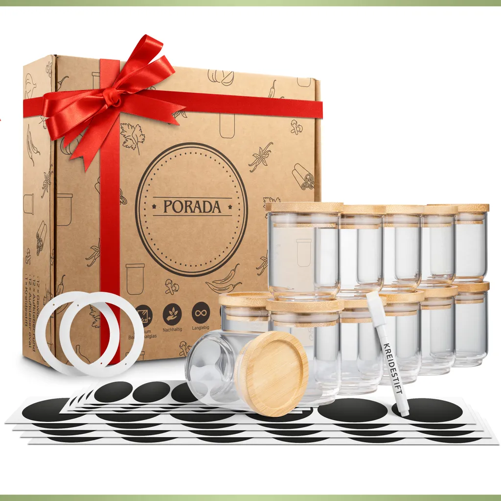 PORADA 12 Stapelbare Gewürzgläser Set 150ml Glasbehälter Mit Deckel Aufbewahrung Küche Gewürzdosen Vorratsdosen Glas Mit Deckel Aufbewahrungsgläser Küchenorganisation Aufbewahrung… – Bild 11