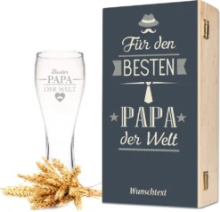 Leonardo Weizenglas Mit Gravur - Bester Papa Der Welt - Geschenk Für Papa Ideal Als Vatertagsgeschenk 0,5l Bierglas Weizenbierglas Als Geburtstagsgeschenk Für Männer Als Geschenkset