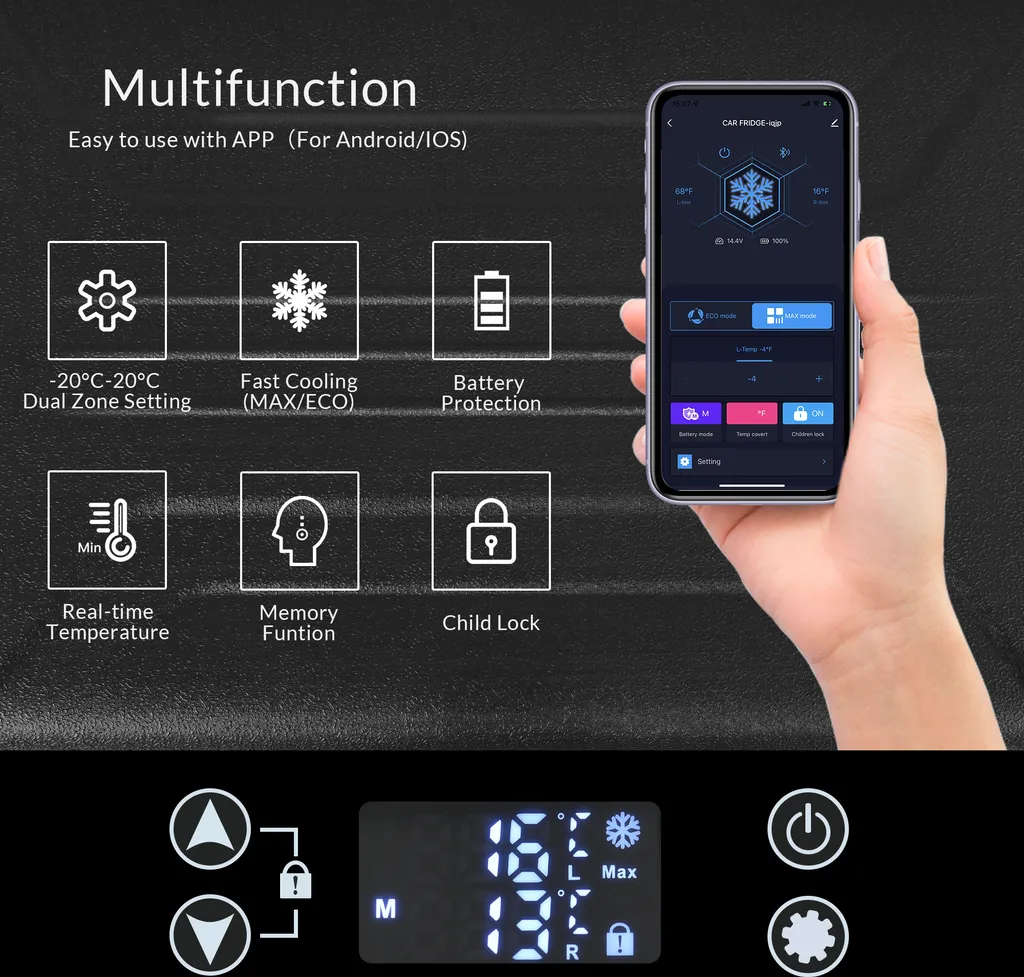 Merax Elektrisch Kühlbox Mit Kompressor 31.5L Schwarz, Mini Kühlschrank Tragbar Kühlleistung Bis -20° C, Gefrierbox 12/24 V Und 230 V Für Büro, Auto, Camping, Garten – Bild 4