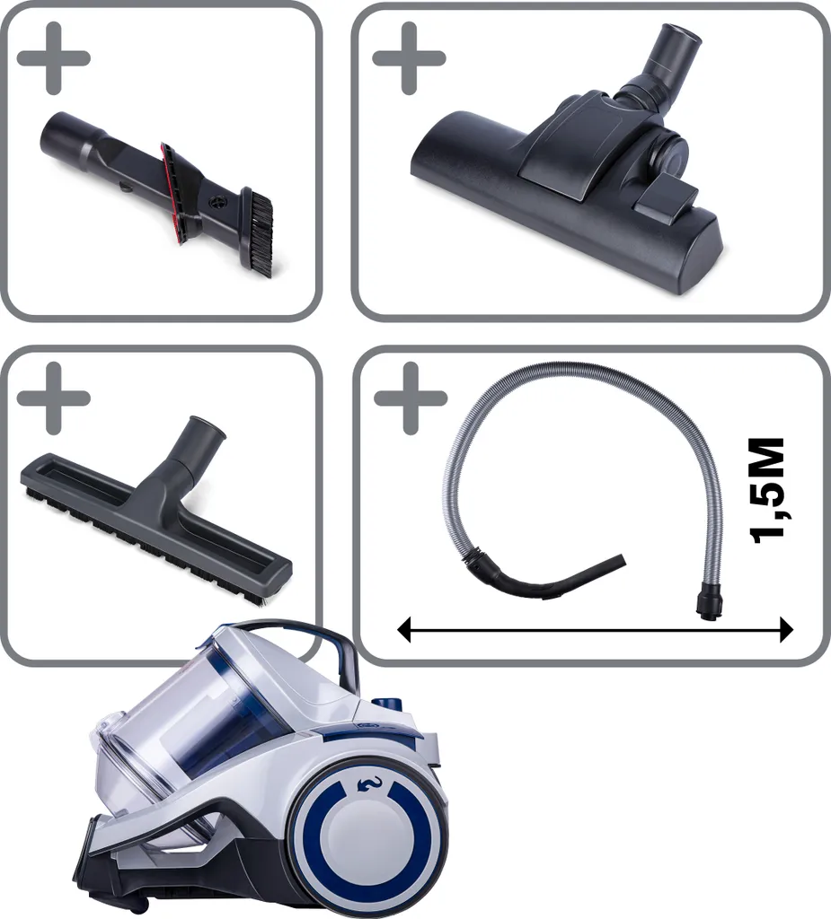 Dirt Devil Staubsauger Ohne Beutel - DD2504 - 700W - HEPA 12 Filter - 9M Reichweite - Mit Combibrush, Versenkter Bürste Und Parkettbürste - 4,9KG - Staubsammelbox 2,7L - Weiß – Bild 4