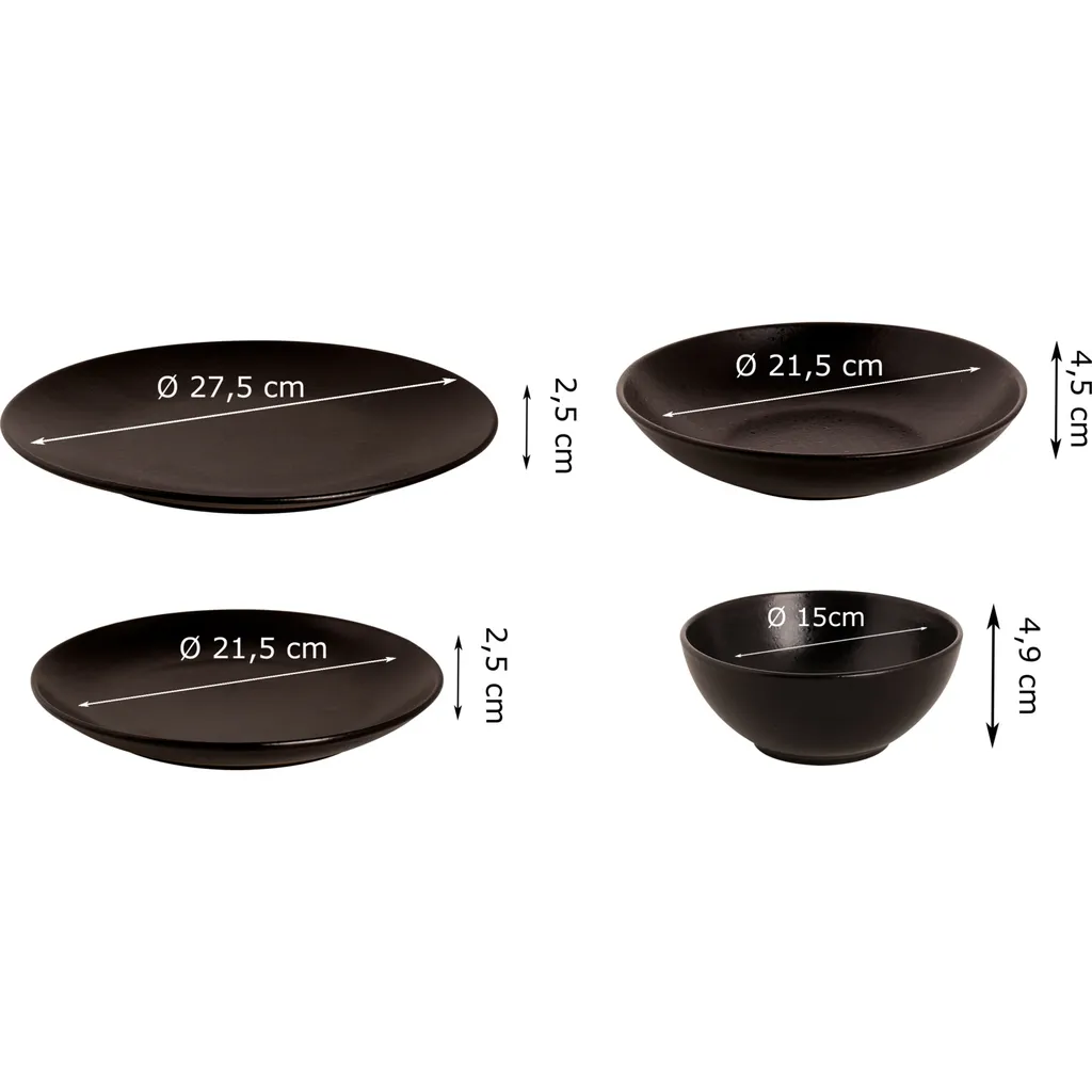 Mammoet Moon Geschirrset 6 Personen, Steingut, Bestehend Aus Tiefen Und Flachen Tellern Sowie Schalen – Je 6 Stück, Matt Schwarz, Moderne Form, Spülmaschinenfest – Bild 2