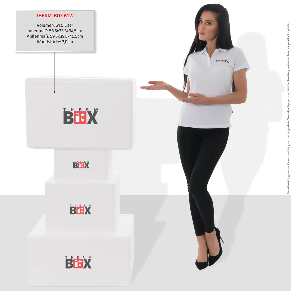 Styroporbox 61W | Wand: 3,0cm | Volumen: 61,5L | Innenmaß:53x33x34cm | Weiß Isolierbox Thermobox Kühlbox Warmhaltebox – Bild 4