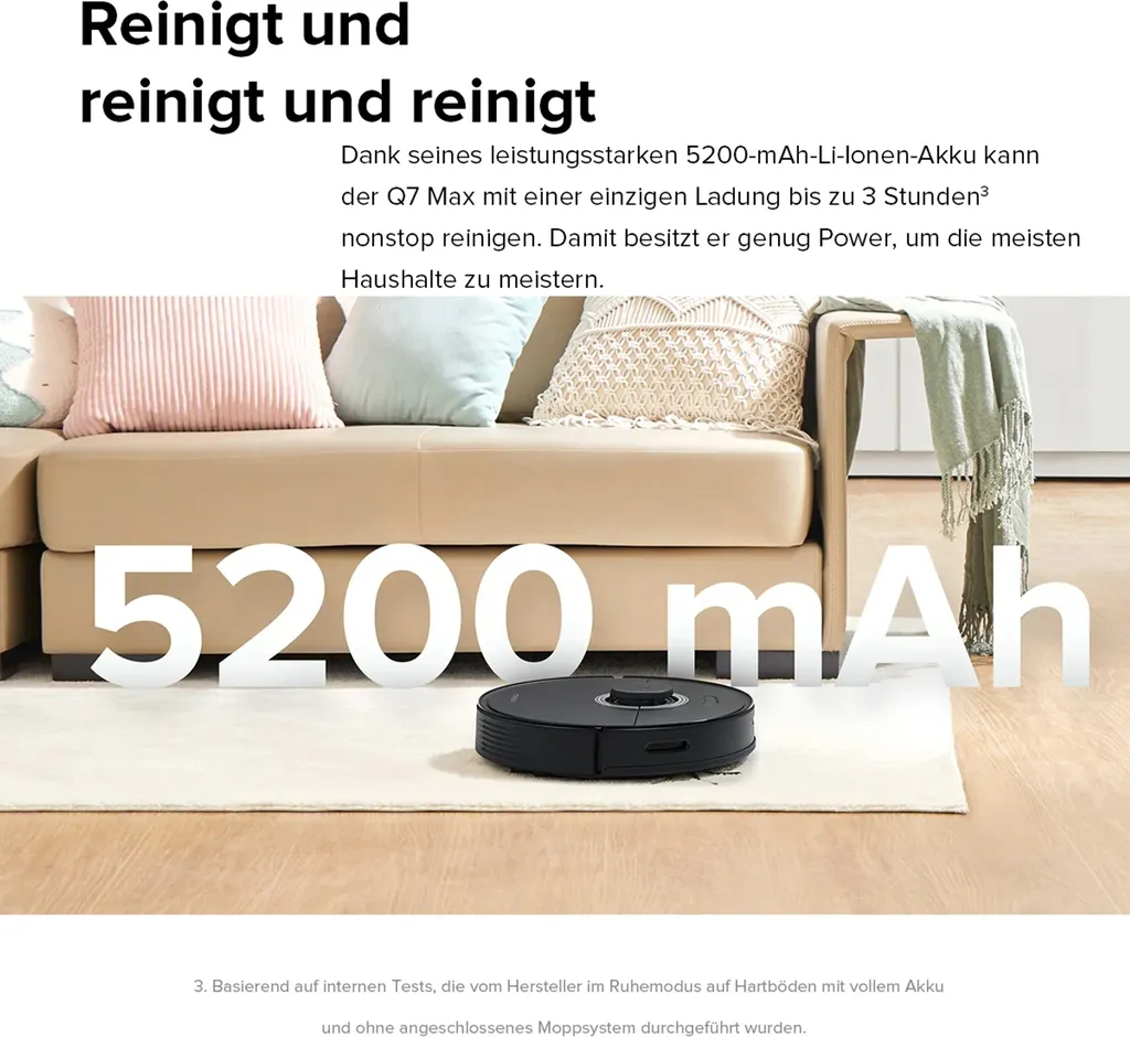 Roborock Q7 Max Staubsauger Saugroboter Kehrroboter 4200Pa Sonic LiDAR EU Schwarz (S5 MAX Update) – Bild 2