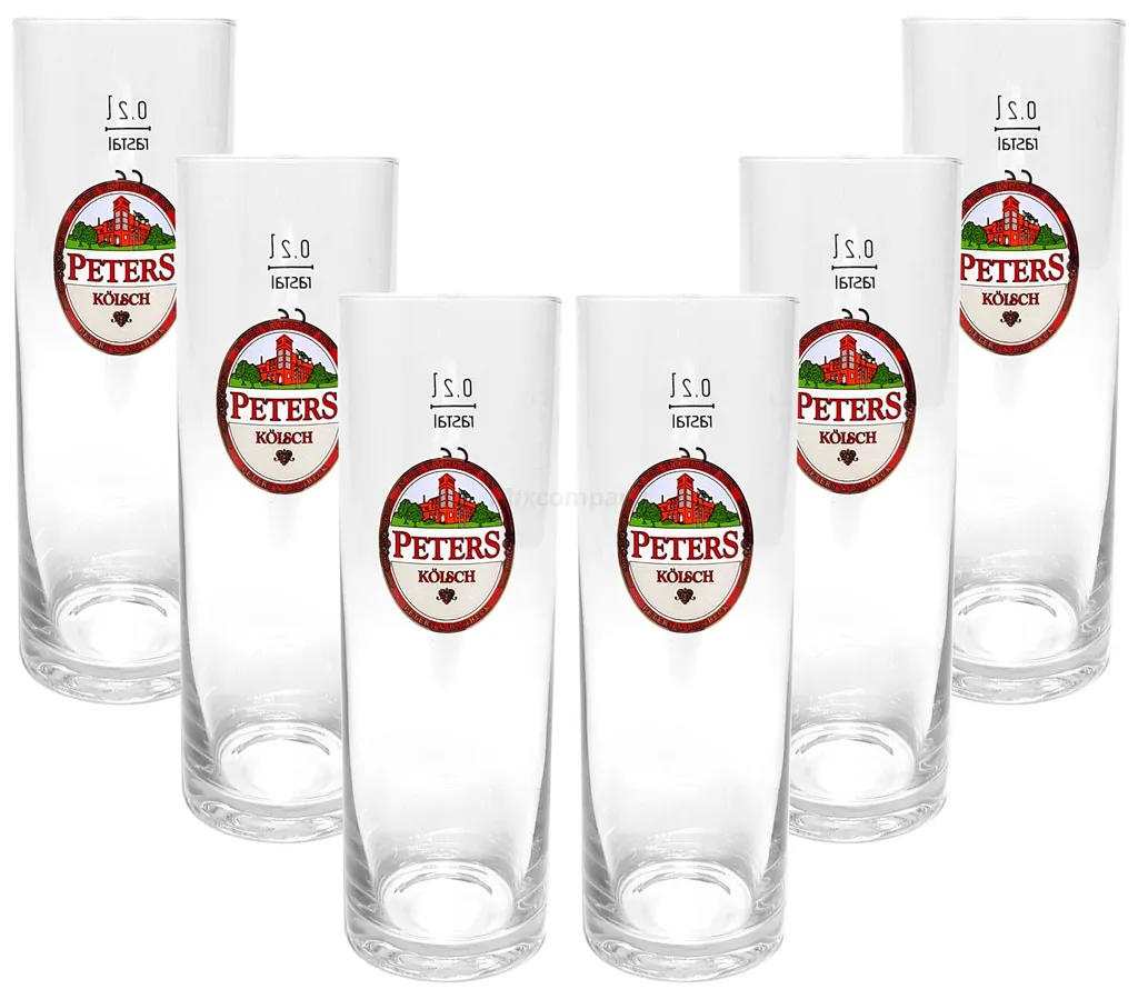 Peters Kölsch Stangen Bierglas Glas Gläser-Set - 6x Stangen 0,2l