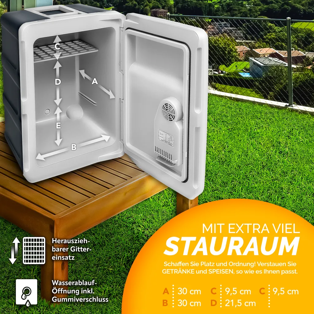 Tillvex Kühlbox Elektrisch 40L Grau Mit Rollen | Mini-Kühlschrank 230 V Und 12 V Für KFZ Auto Camping | Kühlt & Wärmt | ECO-Modus – Bild 5