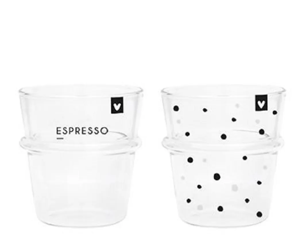 Bastion Collections 2er Set Espresso Trink Glas Gläser BC Herz Punkte Schwarz