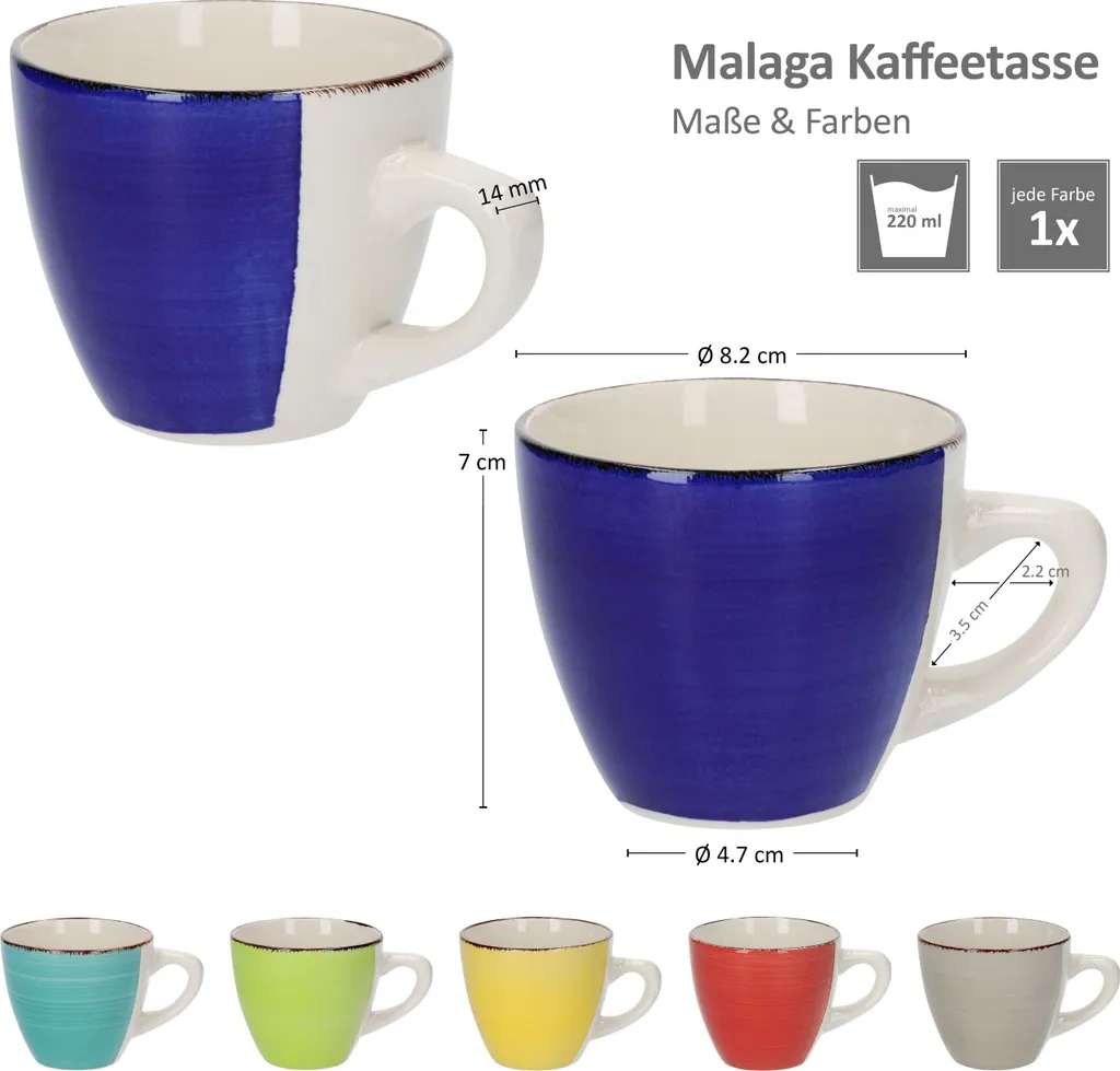18tlg Kaffeeservice Malaga Kaffee Tee-Gedeck 6Pers Kaffeetassen Dessertteller Abstrakt Handbemalt – Bild 3