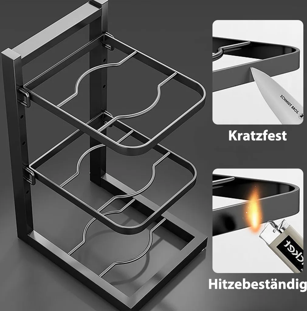 MAJA DESIGN 4-lagiger Verstellbarer Pfannenhalter/Pfannenregal Bzw. Topfregal, Topfdeckelhalter, Schwarz – Bild 5