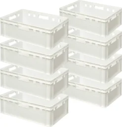 8x Fleischkasten / Eurobehälter E2, Weiß, LxBxH 600x400x200 Mm
