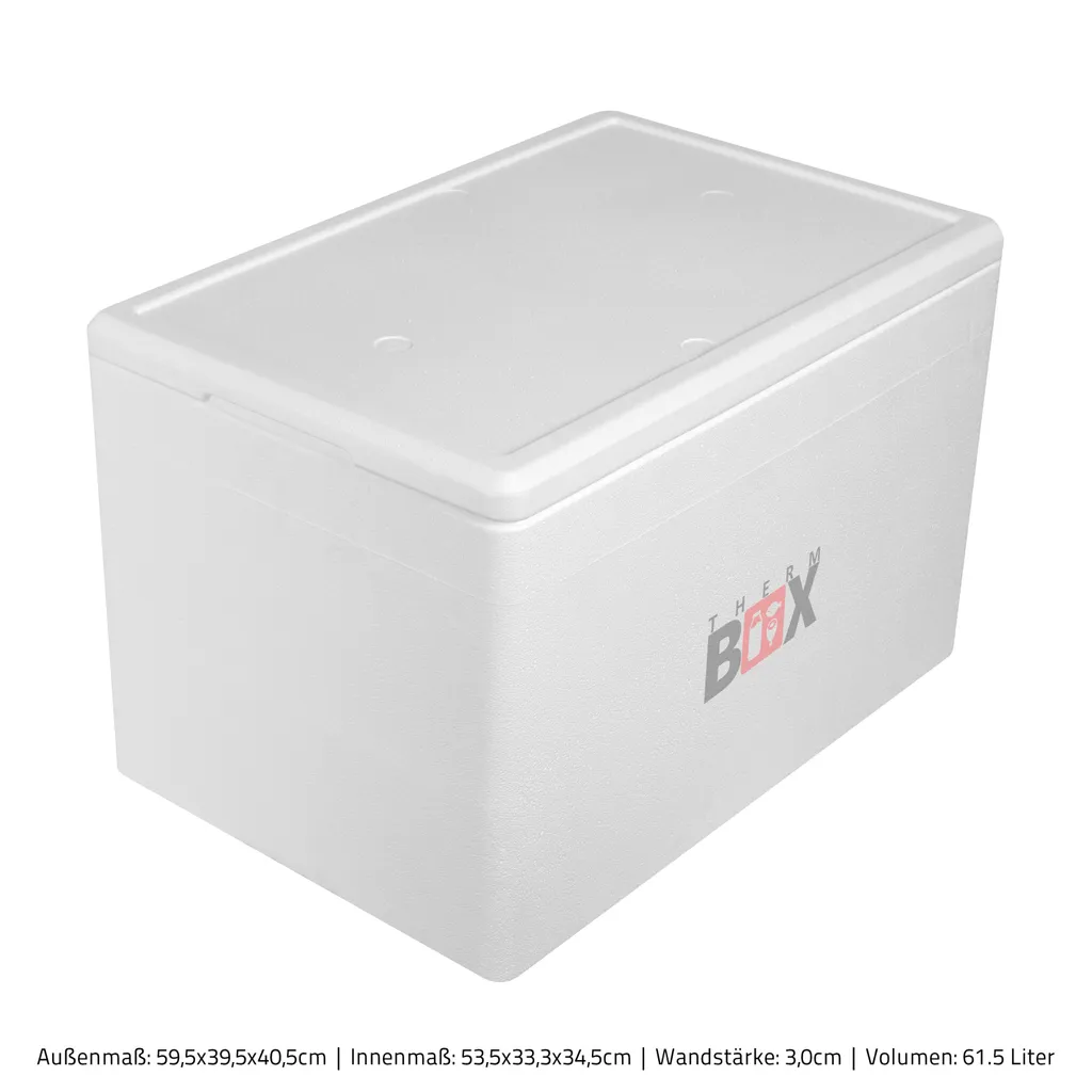 Styroporbox 61W | Wand: 3,0cm | Volumen: 61,5L | Innenmaß:53x33x34cm | Weiß Isolierbox Thermobox Kühlbox Warmhaltebox – Bild 6