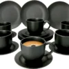 18-tlg. Kaffee-Service Lampart Nero 6 Personen I Tasse + Untertasse + Teller