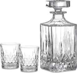 Amisglass Whiskey Karaffe Mit 2 Gläsern, Whiskey Set, 3-teilig, Whisky Dekanter 700ml Und Whisky Gläser 300ml 2 Stück, Kristallgläser & Longdrinkgläser