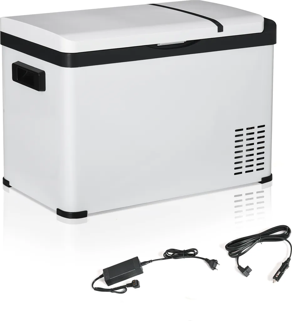 Outsunny Kühlbox Auto 30L Mit LCD-Anzeige Kompressor Autokühlschrank Elektrisch Boot Camper Reisen 12/24V DC Und 110-240V AC Weiß