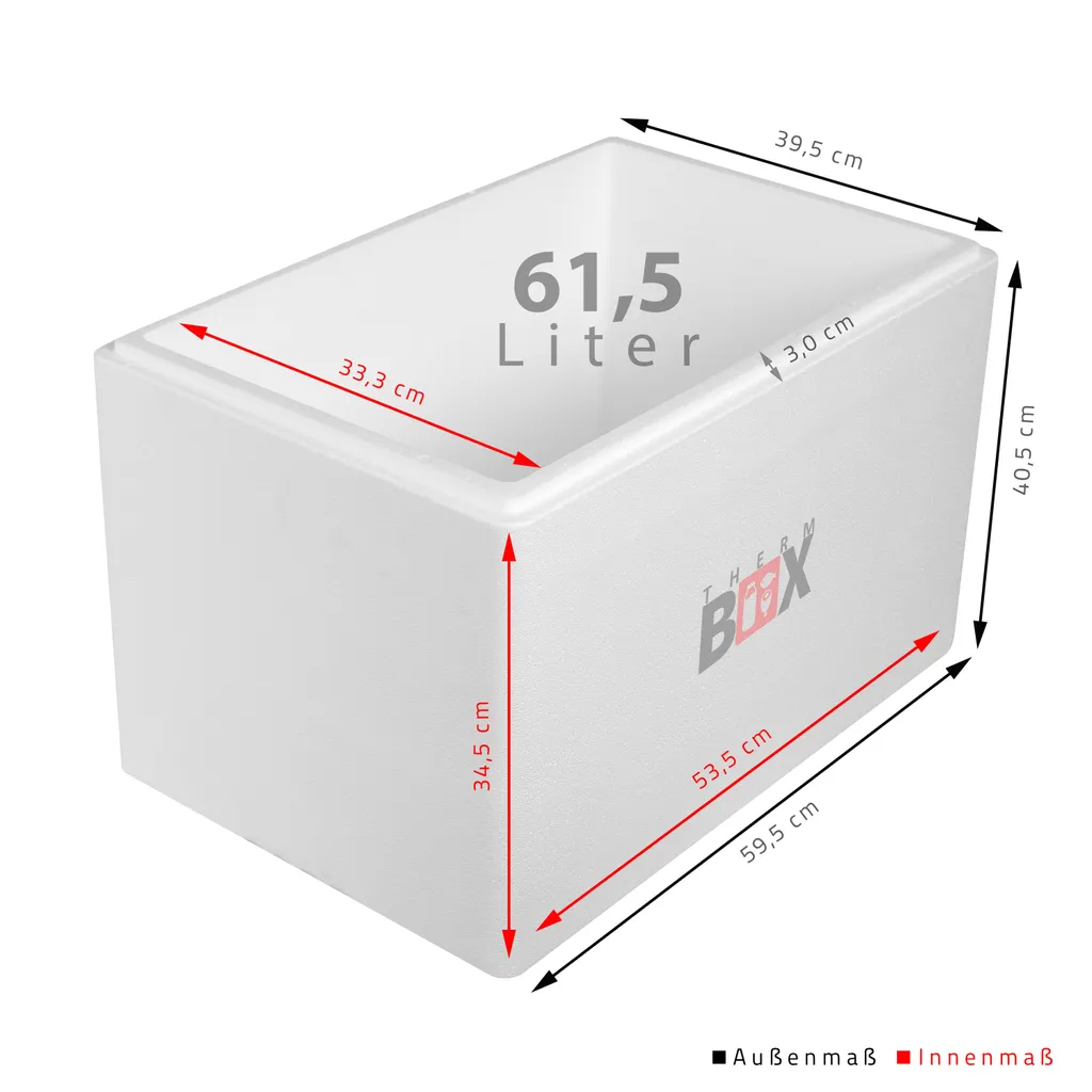 Styroporbox 61W | Wand: 3,0cm | Volumen: 61,5L | Innenmaß:53x33x34cm | Weiß Isolierbox Thermobox Kühlbox Warmhaltebox – Bild 3