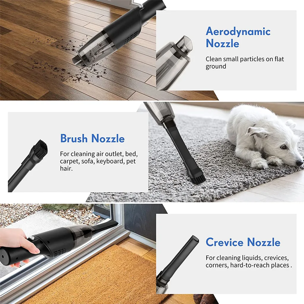 Mini Handstaubsauger Kabellos - Handstaubsauger Wiederaufladbar Tragbar , USB Staubsauger Für Auto, Tastatur, Tierhaare,Black – Bild 8