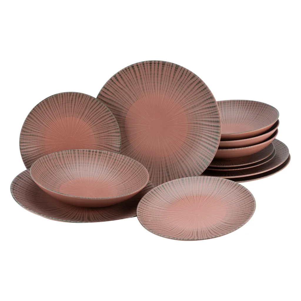 CreaTable 22489 Tafelservice Vesuvio Für 4 Personen, Steinzeug, Rot (1 Set, 12-teilig)