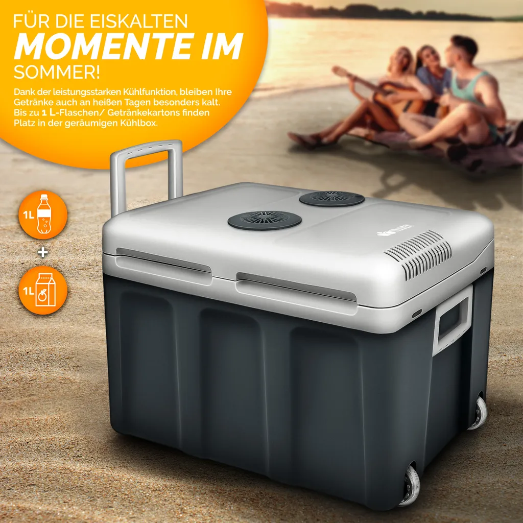 Tillvex Kühlbox Elektrisch 40L Grau Mit Rollen | Mini-Kühlschrank 230 V Und 12 V Für KFZ Auto Camping | Kühlt & Wärmt | ECO-Modus – Bild 6