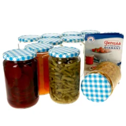 12er Set Einmachglas 720 Ml Deckel Blau Weiß Kariert Einkochgläser Vorratsglas Glas Aufbewahrung