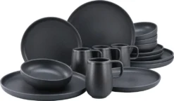CreaTable 22978 Kombiservice Uno BLACK Für 4 Personen, Steinzeug, Schwarz (1 Set, 16-teilig)