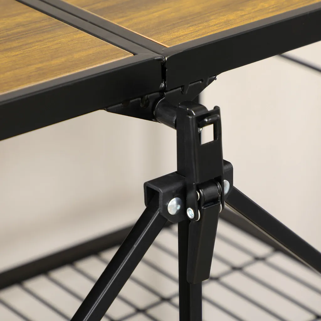 HOMCOM Rollwagen, Klappbarer Küchenwagen, Servierwagen Mit 3 Ebenen, Griff, Küchenregal Auf 4 Rollen Für Esszimmer, Wohnzimmer, Stahl, Braun+Schwarz, 68 X 35 X 85 Cm – Bild 9