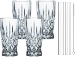 Nachtmann Latte Macchiato Set/4 + 4 Glastrinkhalme 7604/8tlg. Noblesse 104671