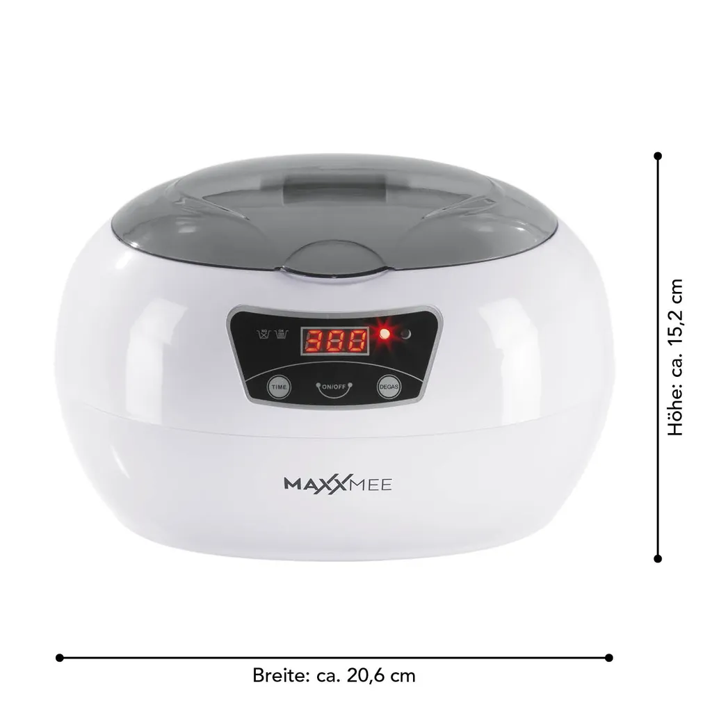 MAXXMEE Ultraschall Reinigungsgerät - 18 Reinigungszeiten - Grau/weiß Ultraschall Reinigungsgerät 600 Ml Timer Display Uhren Schmuck Brillen MAXXMEE – Bild 5