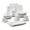 MALACASA 32 Tlg. Kombiservice, Serie BLANCE Cremeweiß Porzellan Geschirrset Mit Servierplatte