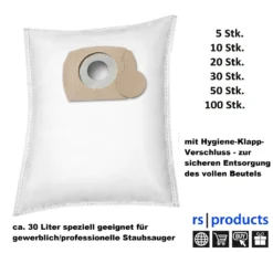 Rs-products I 20x Staubsaugerbeutel Kompatibel Zur NILFISK ATTIX 3 Baureihe: ATTIX 30-01, ATTIX 30-2M, ATTIX 30-11, ATTIX 30-21, ATTIX 33-2H, ATTIX 350-01, ATTIX 360