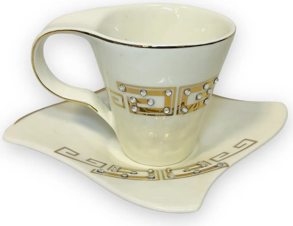 12-teiliges Medusa Mäander Kaffeeservice Mit Goldschliff Kaffeetassen Für 6 Personen 6 Tassen + 6 Untertassen Weiß-Gold Genießen Servieren Kaffee – Bild 5