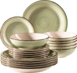 Mäser 931876 Tafelservice Lumaca Für 6 Personen, Steinzeug, Olivegrün (1 Set, 18-teilig)
