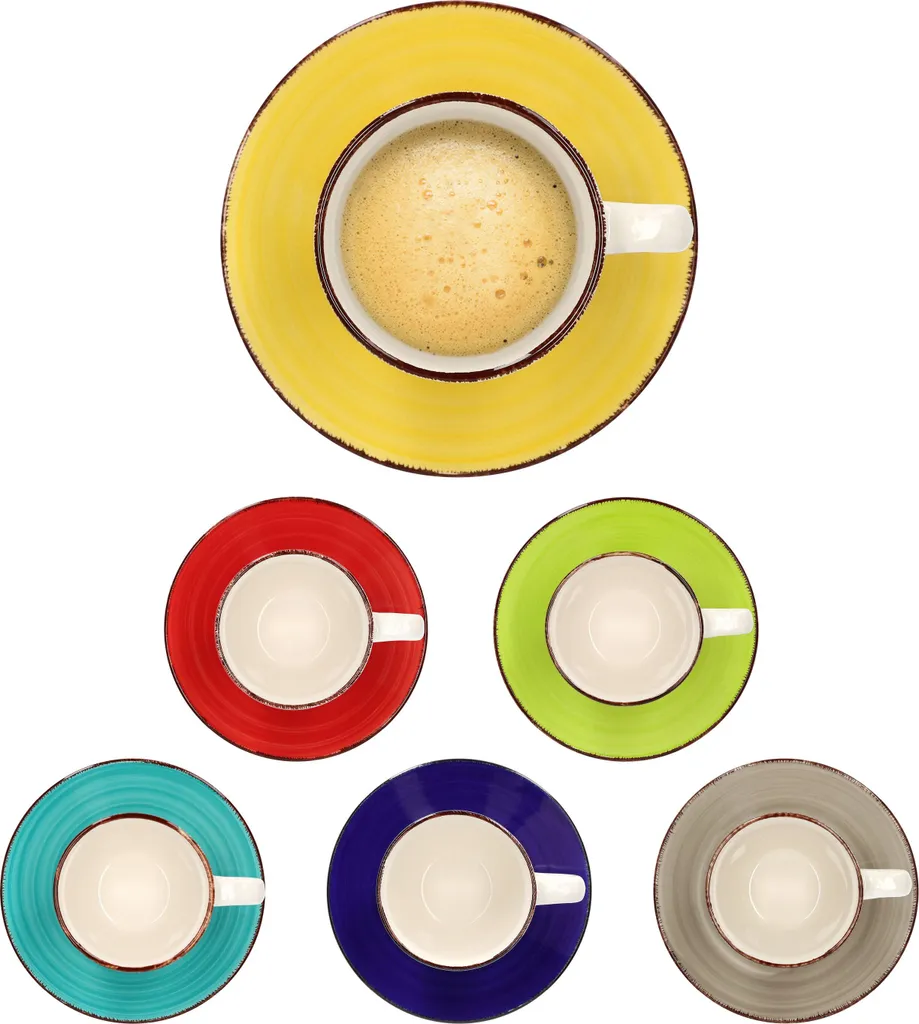 18tlg Kaffeeservice Malaga Kaffee Tee-Gedeck 6Pers Kaffeetassen Dessertteller Abstrakt Handbemalt – Bild 7