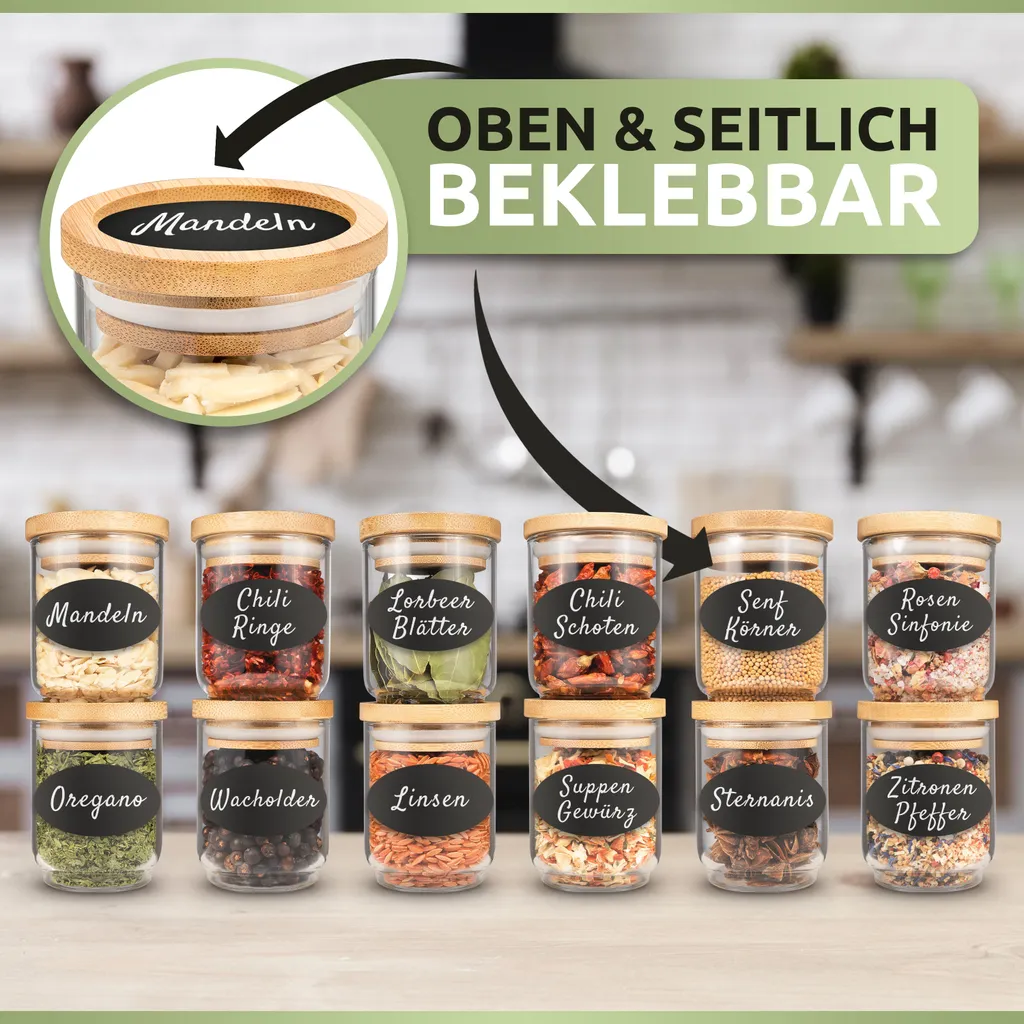 PORADA 12 Stapelbare Gewürzgläser Set 150ml Glasbehälter Mit Deckel Aufbewahrung Küche Gewürzdosen Vorratsdosen Glas Mit Deckel Aufbewahrungsgläser Küchenorganisation Aufbewahrung… – Bild 4
