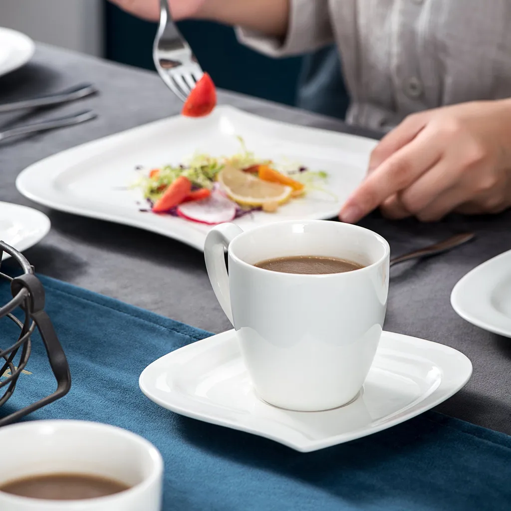 MALACASA, Serie Elvira, 36 Teilig Cremeweiß Porzellan Geschirrset Tafelservice Kaffeeservice Mit Tassen, Untertassen, Dessertteller Für 12 Person – Bild 3