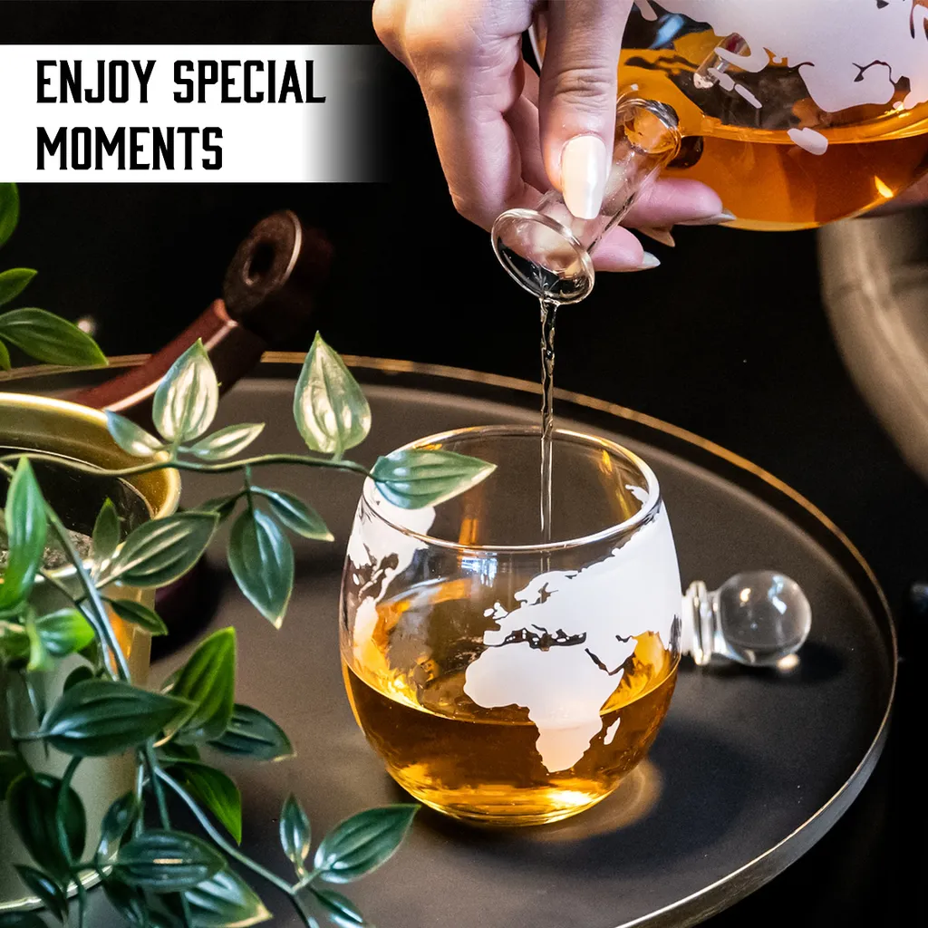 Whisiskey - Whisky Karaffe - Geschenke Für Männer - Komplette Whiskey Set - Globus - 900ML – Inkl. 4 Whisky Steine, 4 Whisky Gläser & Ausgießer - Whisky Dekanter – Whiskygläser - Natursteine – Bild 6