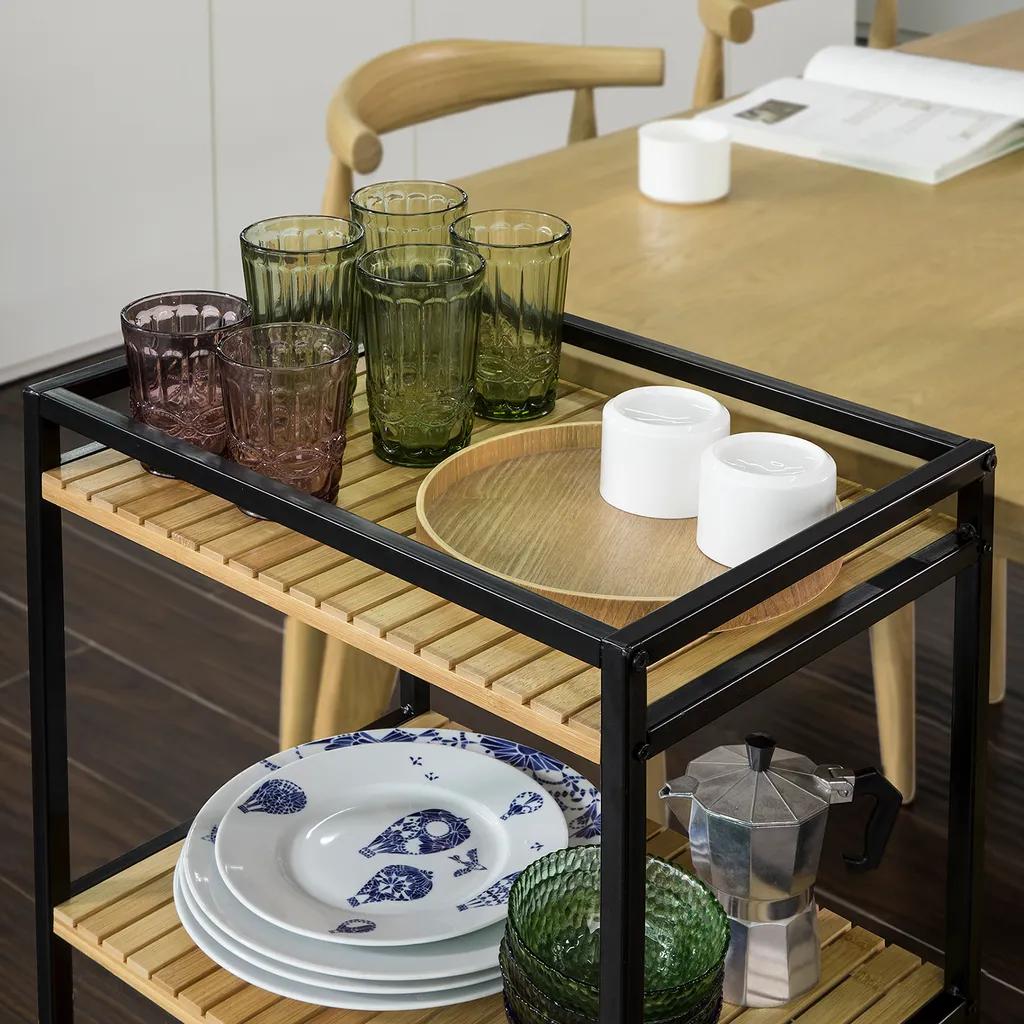 SoBuy Küchenwagen Servierwagen Rollwagen, Aus Metall Und Bambus FKW65-N – Bild 4