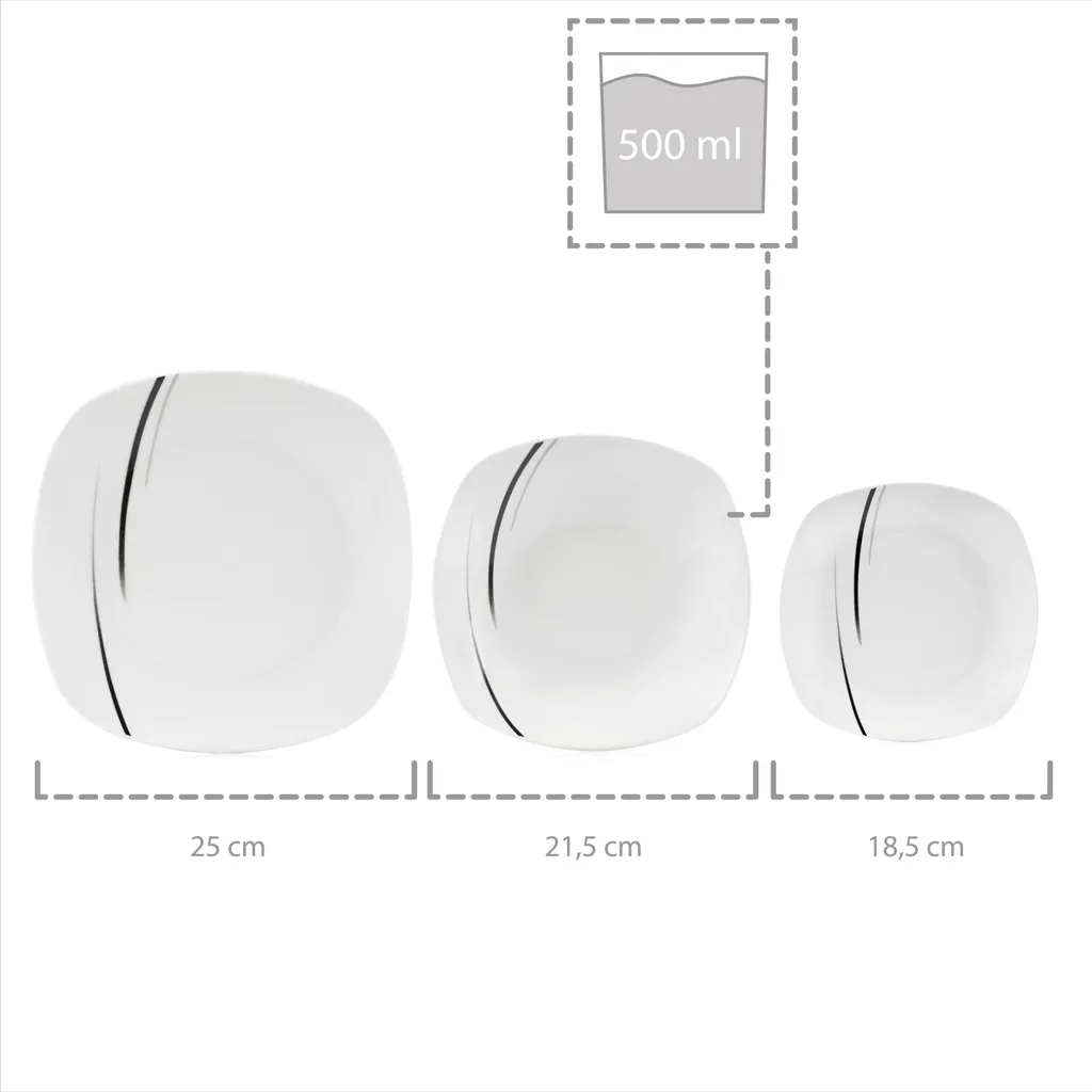 Sänger SÄNGER Porzellan Geschirrset Bilgola Black Lines, Tafelservice 18 Teilig Für 6 Personen – Bild 3