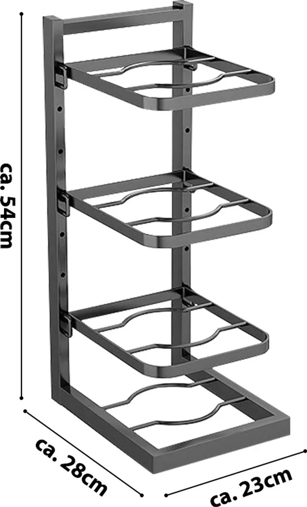 MAJA DESIGN 4-lagiger Verstellbarer Pfannenhalter/Pfannenregal Bzw. Topfregal, Topfdeckelhalter, Schwarz – Bild 8