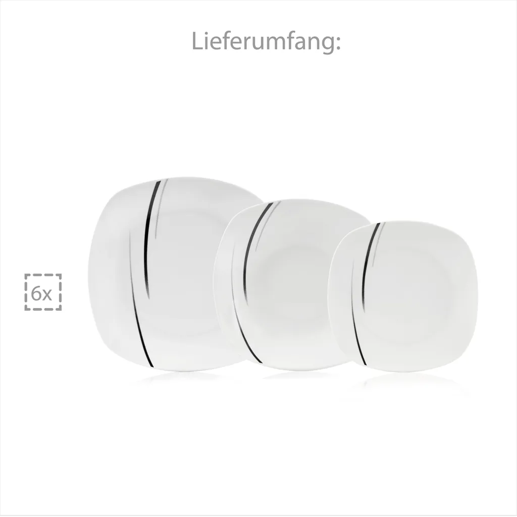 Sänger SÄNGER Porzellan Geschirrset Bilgola Black Lines, Tafelservice 18 Teilig Für 6 Personen – Bild 5
