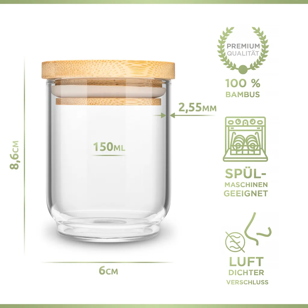 PORADA 12 Stapelbare Gewürzgläser Set 150ml Glasbehälter Mit Deckel Aufbewahrung Küche Gewürzdosen Vorratsdosen Glas Mit Deckel Aufbewahrungsgläser Küchenorganisation Aufbewahrung… – Bild 2