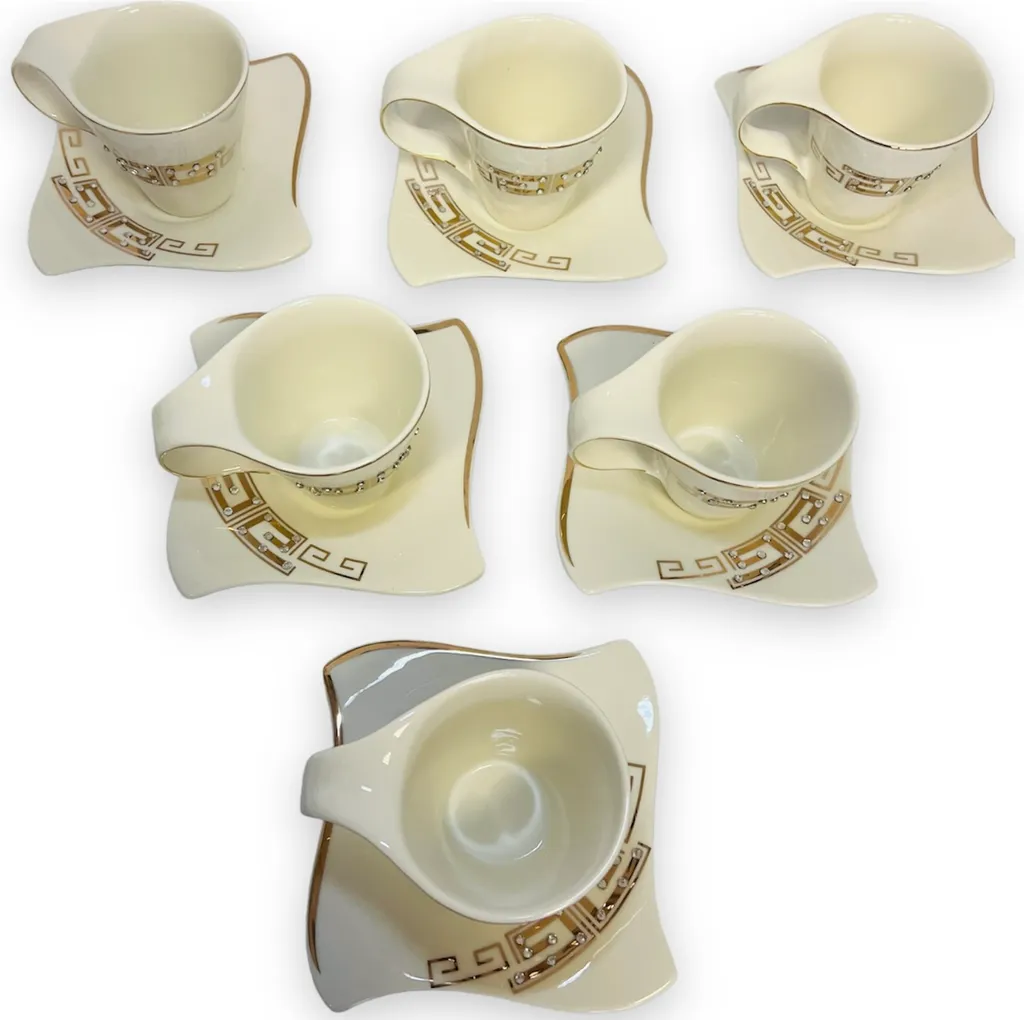 12-teiliges Medusa Mäander Kaffeeservice Mit Goldschliff Kaffeetassen Für 6 Personen 6 Tassen + 6 Untertassen Weiß-Gold Genießen Servieren Kaffee – Bild 4