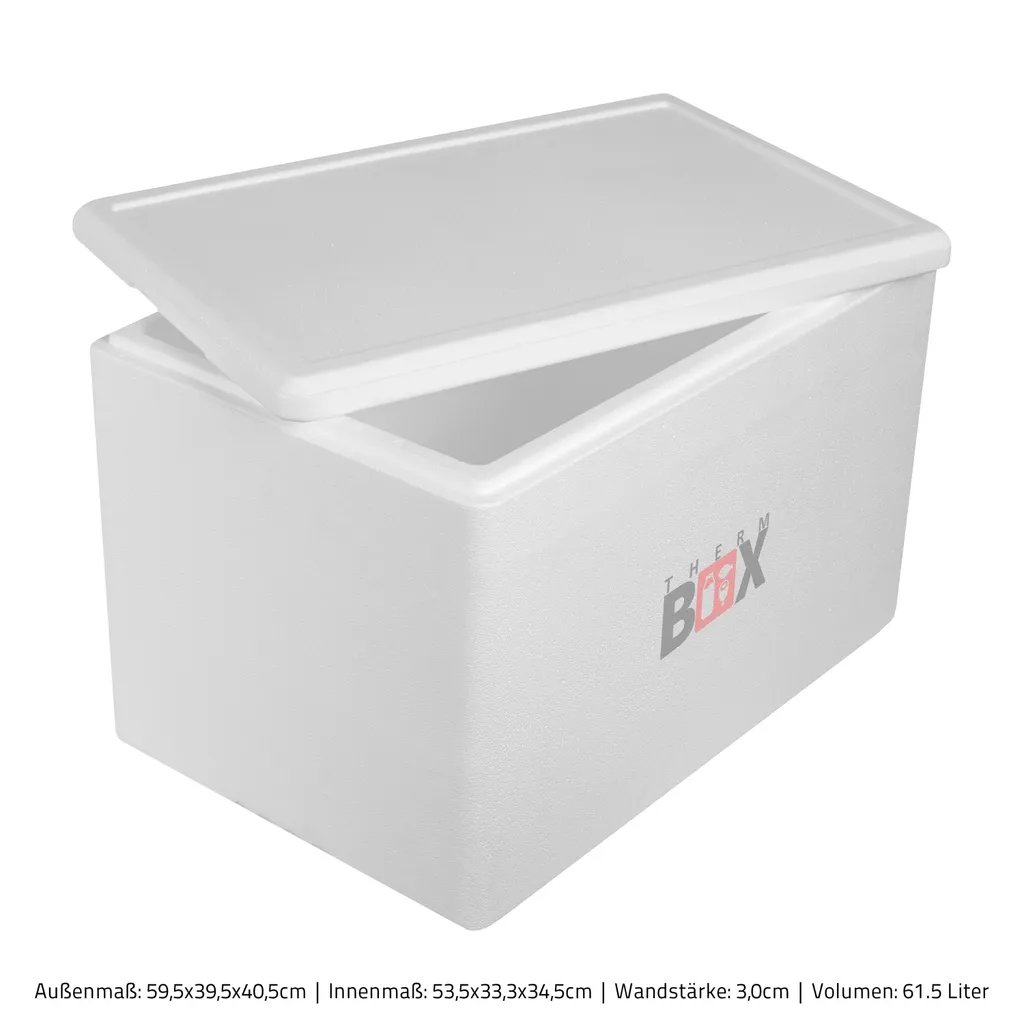 Styroporbox 61W | Wand: 3,0cm | Volumen: 61,5L | Innenmaß:53x33x34cm | Weiß Isolierbox Thermobox Kühlbox Warmhaltebox – Bild 5