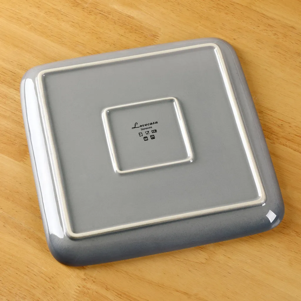 LOVECASA Tafelservice, 4-tlg Set Quadratische Speiseteller Aus Steingut, Flachteller, Frühstücksteller Für 4 Personen, Grau – Bild 3