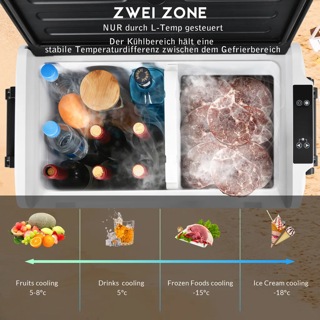 Merax Elektrisch Kühlbox Mit Kompressor 31.5L Schwarz, Mini Kühlschrank Tragbar Kühlleistung Bis -20° C, Gefrierbox 12/24 V Und 230 V Für Büro, Auto, Camping, Garten – Bild 3