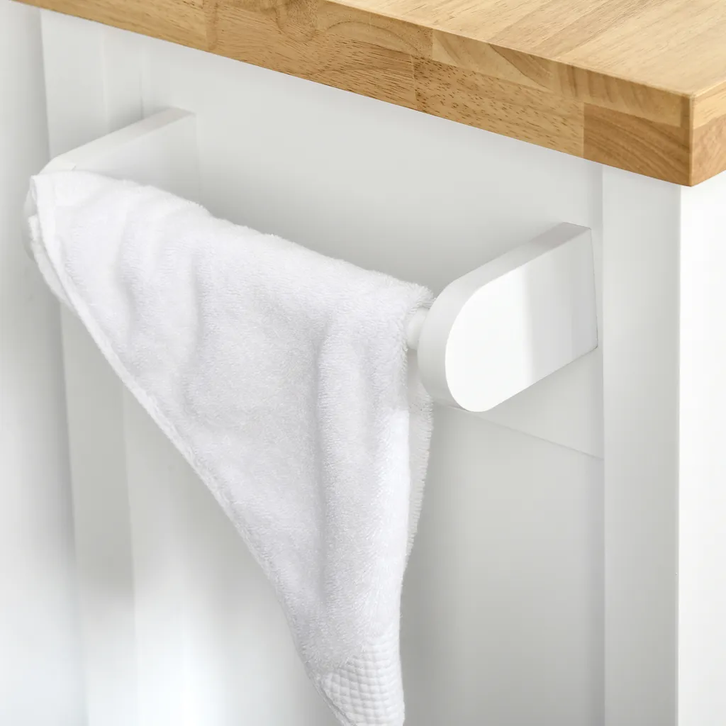 HOMCOM Küchenwagen Küchenrollwagen Servierwagen Mit Einer Schublade Geschlossenen Schrank Regalboden Und Handtuchhalter 4 Lenkrollen MDF Gummiholz Weiß+Eiche 63,5 X 40 X 90 Cm – Bild 8