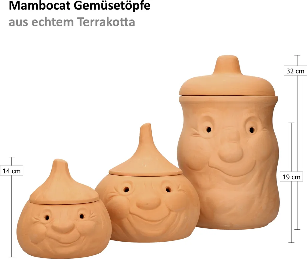 Mambocat 3tlg. Terrakotta-Töpfe Set Knoblauchtopf + Zwiebeltopf + Kartoffeltopf Vorrats-Dosen – Bild 7